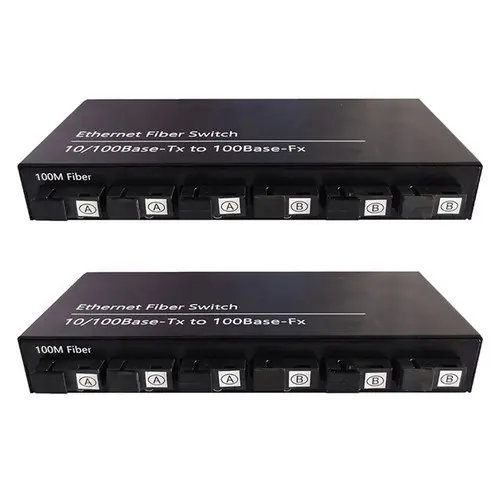 6Port 10/100M Ethernet Switch 6 Puerto de Fibra 25KM - 2UTP RJ45 Transceptor óptico Convertidor de medios ópticos Enchufe de EE.UU