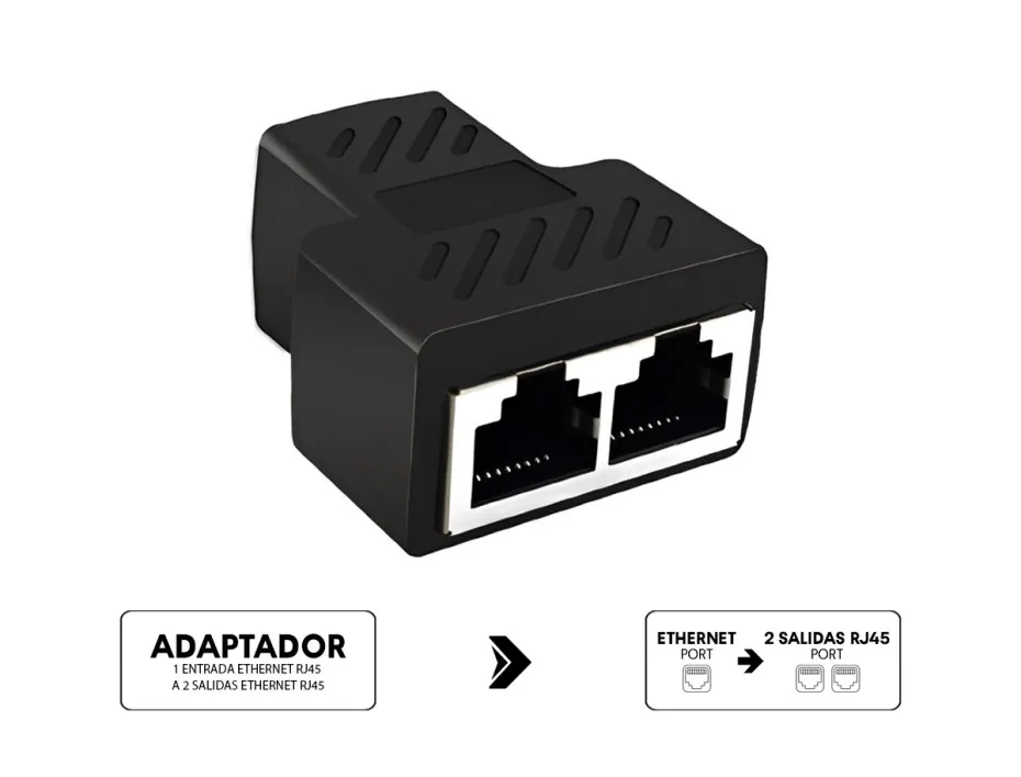 [OPTI00528] ADAPTADOR 2 JACK RJ45 A 1 JACK RJ45 NEGRO METALICO [ZZ-RJ45 2P]