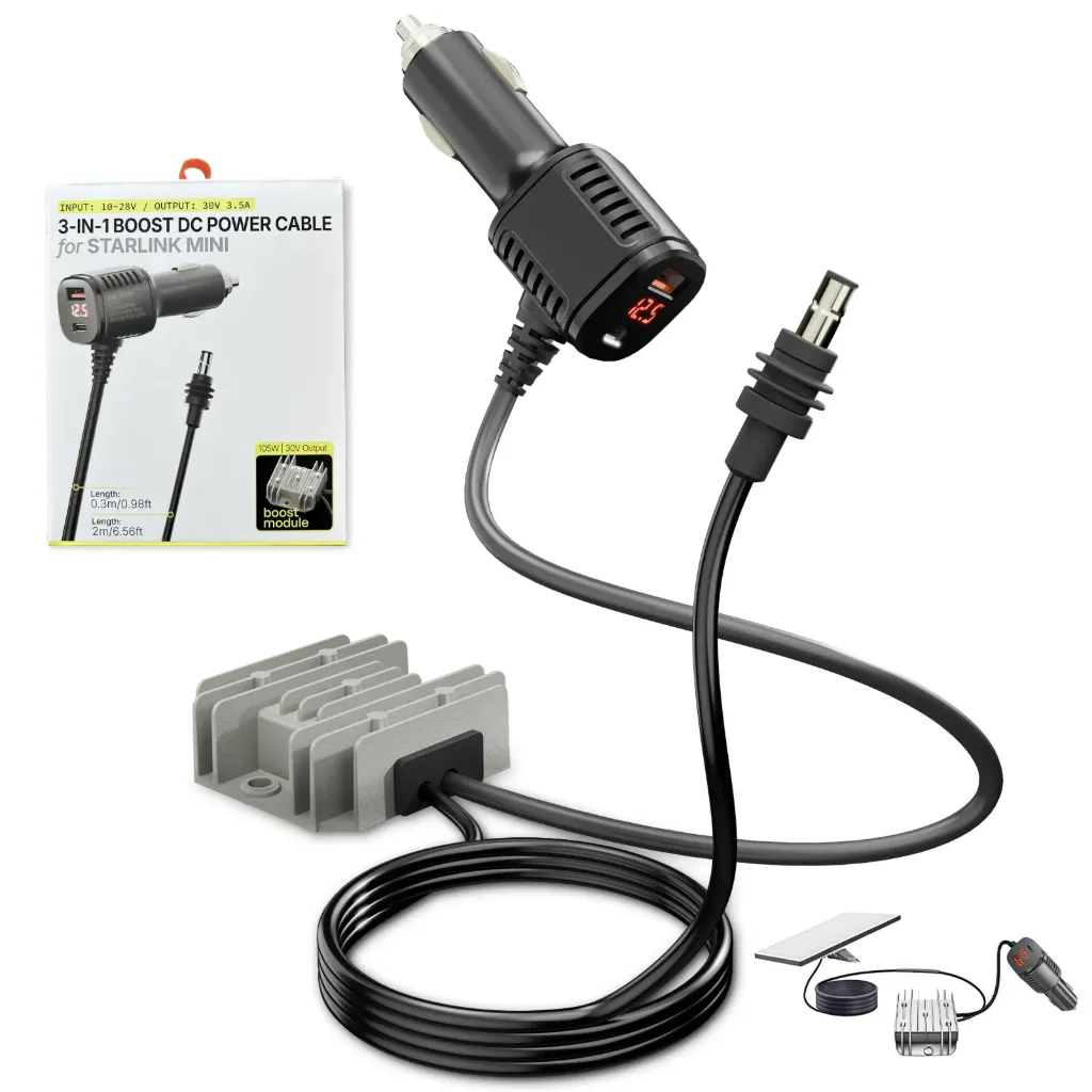 CABLE CONVERTIDOR STARLINK MINI 12V A 30V 3.5A CON CIGARRERA 3 METROS