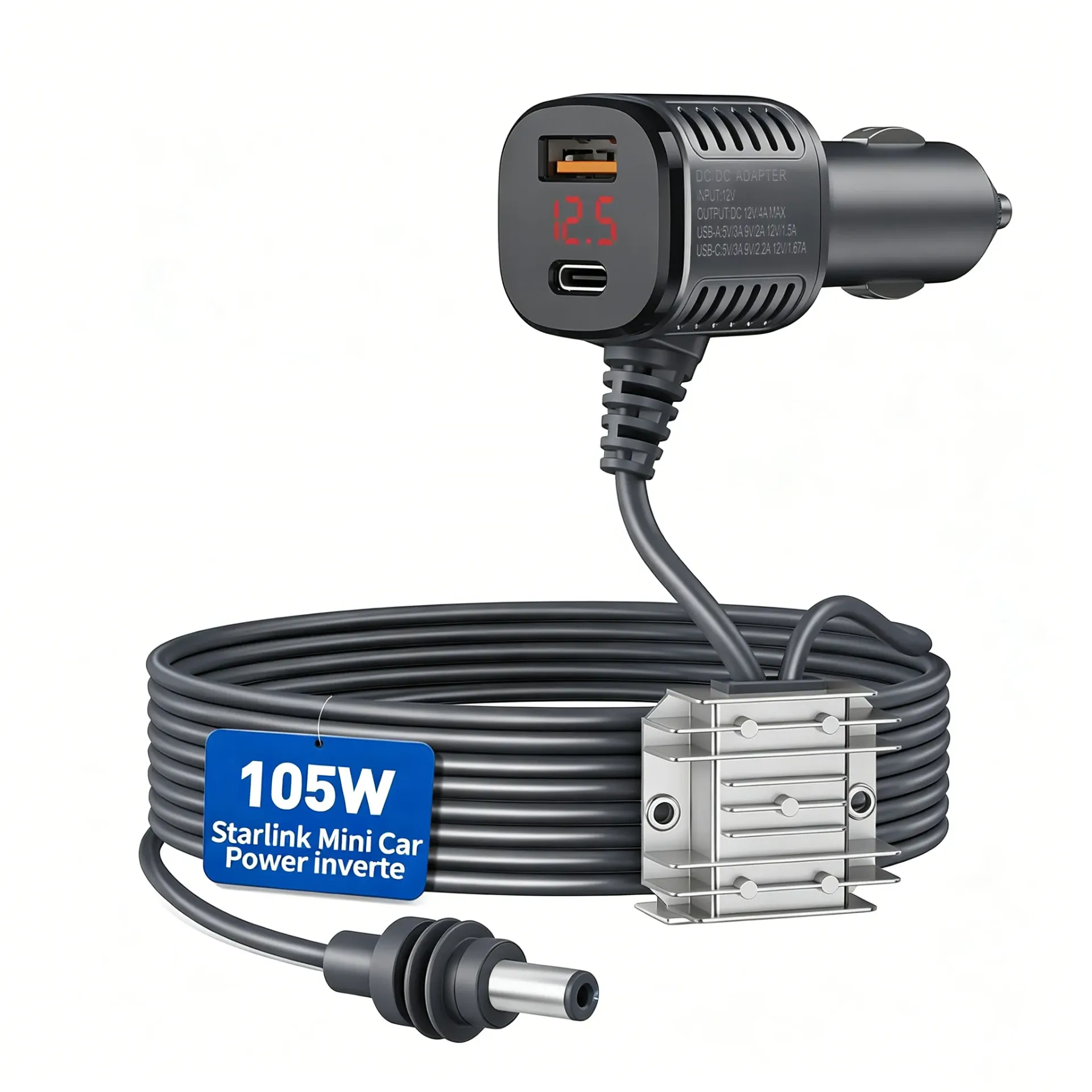 CABLE CONVERTIDOR STARLINK MINI 12V A 30V 3.5A CON CIGARRERA