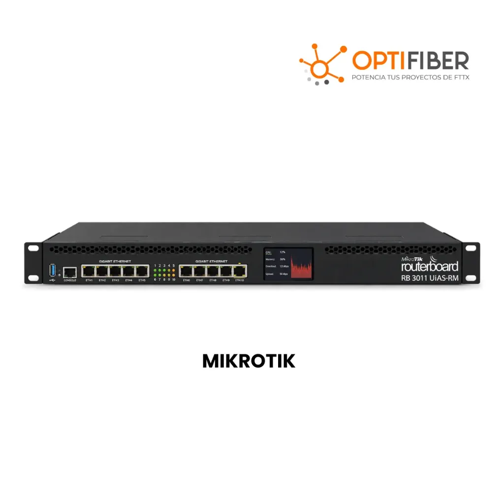 [OPTI00691] MIKROTIK RB3011UIAS-RM - ROUTERBOARD 3011UIAS WITH DUAL CORE 1.4GHZ ARM CPU, 1GB RAM, 10XGBIT LAN, 1XSFP PORT, ROUTEROS L5, 1U RACKMOUNT CASE, LCD PANEL