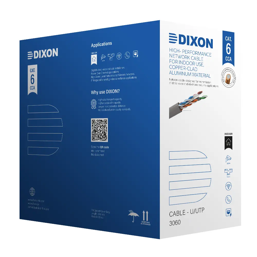 DIXON U/UTP CCA CAT.6 4Px23AWG GRIS 305M 