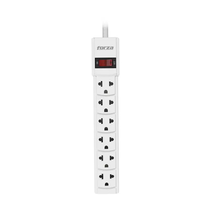 [798302201989] Forza PS-001W Power Strip 110/220V 6-Univ NEMA Breaker White