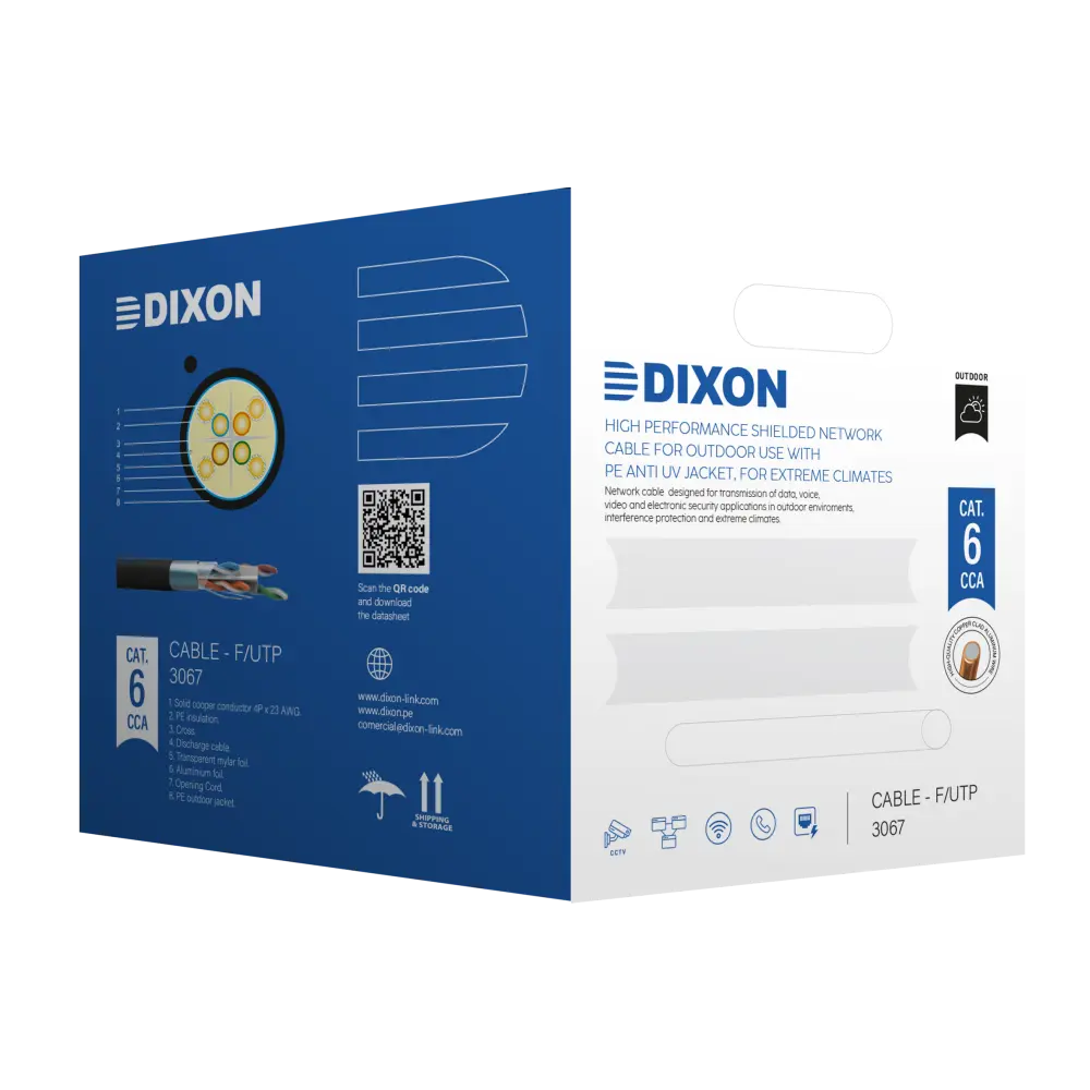 DIXON CCA 3067 CABLE UTP RED CAT6 RECUBIERTO EN COBRE EXTERIORES NEGRO POR METROS