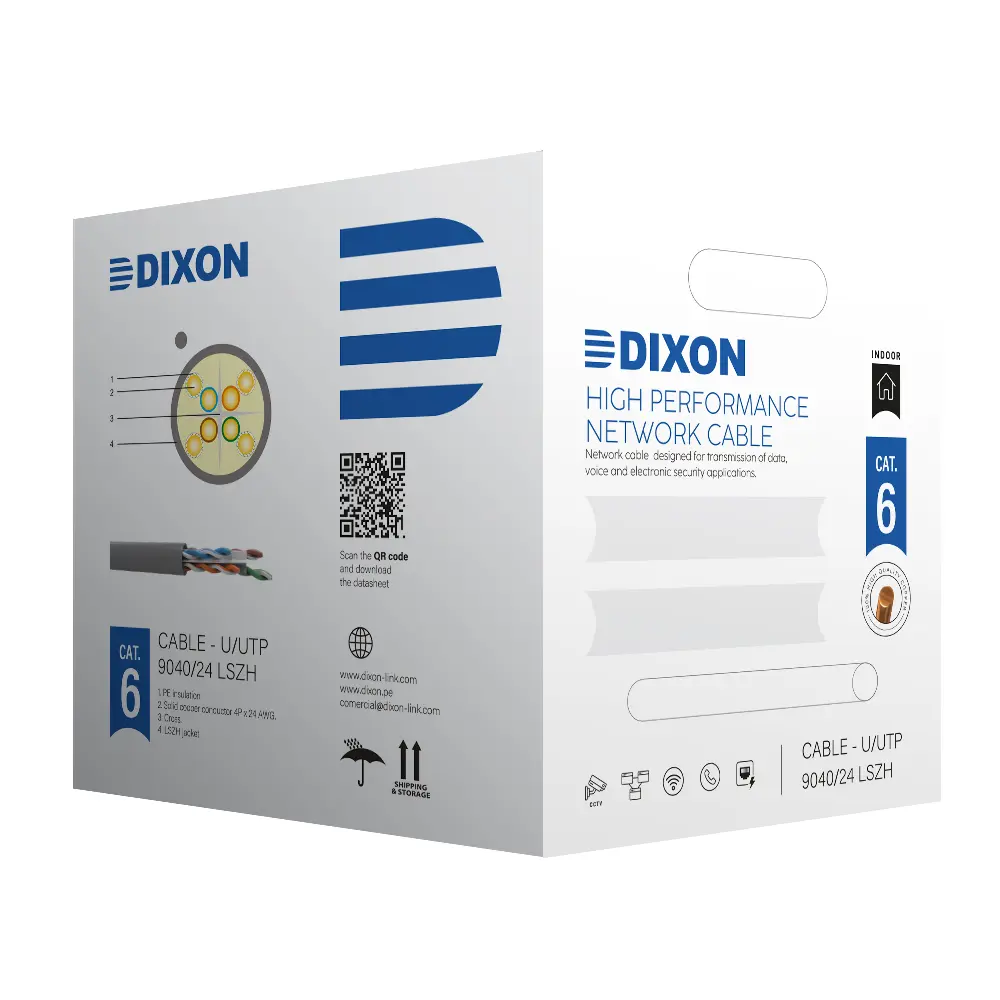 9040/24 LSZH - DIXON U/UTP CAT.6 4Px24 AWG GRIS LSZH 305M - COBRE PARA INTERIORES POR METROS 
