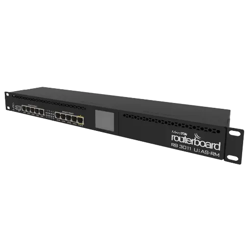 [E0013] MIKROTIK RB3011UIAS-RM - ROUTERBOARD 3011UIAS WITH DUAL CORE 1.4GHZ ARM CPU, 1GB RAM, 10XGBIT LAN, 1XSFP PORT, ROUTEROS L5, 1U RACKMOUNT CASE, LCD PANEL